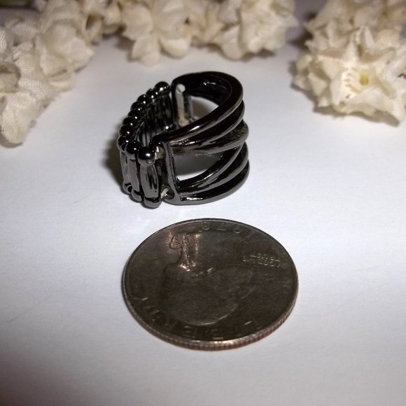 Dark Silver Gunmetal Ring Adjustable Size Stretch Band Girl Woman Jewelry C244 - Picture 5 of 5